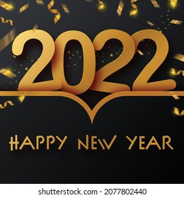 2022 Happy new year christmas design template. logo Design for greeting cards or for branding, banner, cover, card Happy new year 2022 with paper cut art and craft style on paper color background.