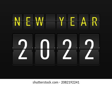 2022 Happy new year concept decorative with airport timetable. Graphic design element can be used for greeting card, postcard, poster, banner, brochure, publication, vector illustration