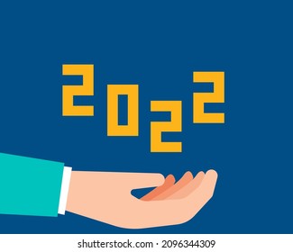 2022 happy new year concept. Hand with number 2022. cartoon vector style for your design