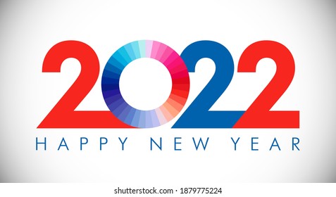2022 A Happy New Year congrats concept. Classic logotype. Abstract isolated graphic design template. Red, blue, white numbers. Coloured digits. Up to 20% percent off idea. Creative colorful decoration