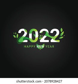 2022 A Happy New Year congrats concept. Stained glass logotype. Beautiful natural green leaf. Abstract isolated graphic design template. Decorative numbers. 2022 digits. Creative colorful decoration.