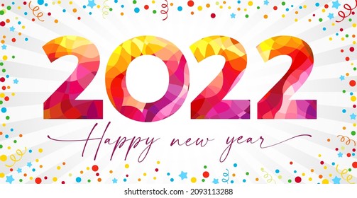 2022 A Happy New Year congrats. Creative red coloured digits. Stained-glass art logotype concept. Holiday backdrop. Abstract isolated graphic design template. Decorative numbers two and zero.