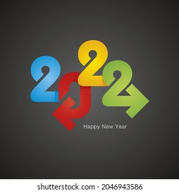 2022 Happy New Year coroful strip ribbon with arrows 2022 vintage black typography black background logo icon