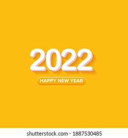 2022 Happy new year creative design background or greeting card with text. vector 2022 new year numbers with shadow isolated on orange abstract background