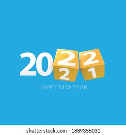 2022 Happy new year creative design background or greeting card with text. vectorr 2022 new year numbers isolated on blue on blue background