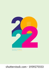 2022 Happy New Year. Creative concept logo 2022. Design template with typography for celebration and season decoration. Vector illustration trendy background for branding, calendar, banner, cover.