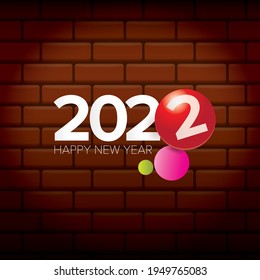 2022 Happy new year creative design background or greeting card with text. vectorr 2022 new year numbers isolated on brick wall background