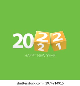 2022 Happy new year creative design background or greeting card with text. vector 2022 new year numbers isolated on green background