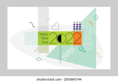 2022 Happy New Year. Creative concept design template with colorful logo 2022 for celebration and season decoration. Colored vector trendy background for branding, calendar, card, banner, cover.