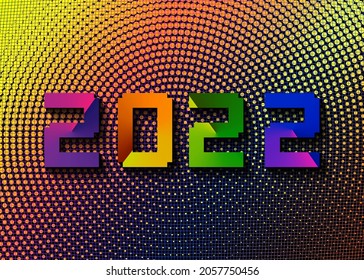 2022 Happy New Year. Creative concept design template with colorful logo 2022 for celebration, season decoration. Colored vector trendy dotted background for branding, calendar, card, banner, cover