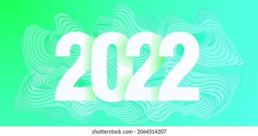 2022 Happy New Year Creative cover. Abstract color liquid shape. Liquify line background. White and black wavy stripes. Modern aesthetics of Swiss design wallpaper. Brutalism vector art.