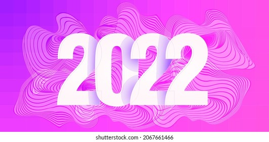 2022 Happy New Year Creative cover. Abstract color liquid shape. Liquify line background. White and black wavy stripes. Modern aesthetics of Swiss design wallpaper. Brutalism vector art.