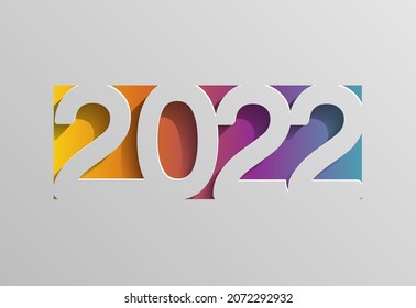 2022, Happy New Year 2022. Creative design of numbers and text. Symbol of wishes, celebration. Gray and colorful background. Design for calendar. Poster, inscription, greeting card or print, template