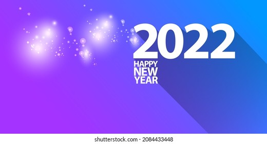 2022 Happy new year creative design horizontal banner background and greeting card with text. vector 2022 new year numbers isolated on modern ultra violet background with sparkles and lights