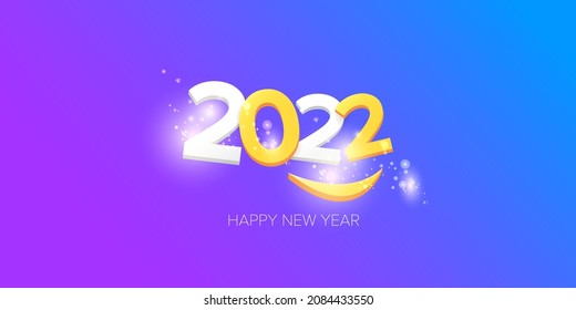 2022 Feliz año nuevo diseño creativo diseño de fondo de banner horizontal y tarjeta de saludo con texto. vectores 2022 números de año nuevo aislados en un fondo ultra violeta moderno con destellos y luces