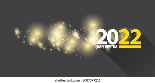 2022 Happy new year creative design horizontal banner background and greeting card with text. vector 2022 new year numbers isolated on modern grey background with sparkles and lights