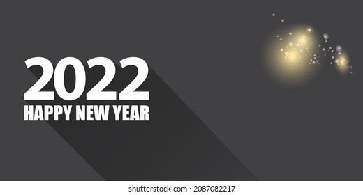 2022 Happy new year creative design horizontal banner background and greeting card with text. vector 2022 new year numbers isolated on modern grey background with sparkles and lights