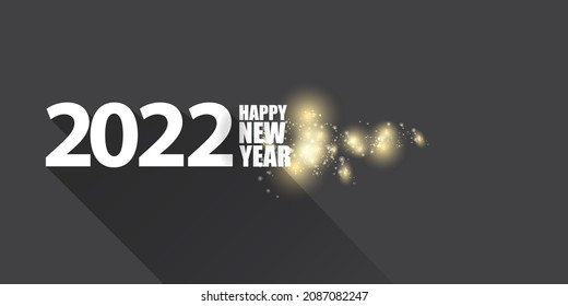 2022 Happy new year creative design horizontal banner background and greeting card with text. vector 2022 new year numbers isolated on modern grey background with sparkles and lights