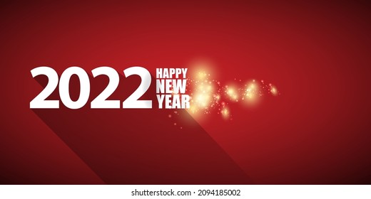 2022 Frohes neues Jahr kreatives Design horizontalen Banner Hintergrund und Grußkarte mit Text. Vektornummern 2022 neue Jahre einzeln auf modernem rotem Hintergrund mit Funkeln und Lichtern