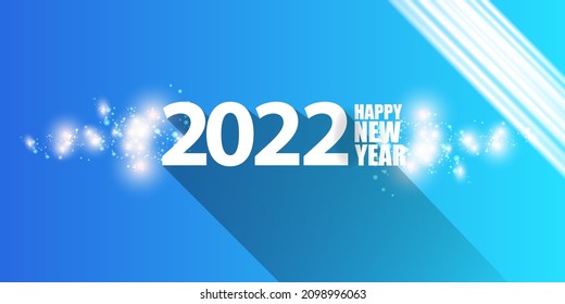 2022 Happy new year creative design horizontal banner background and greeting card with text. vector 2022 new year numbers isolated on modern blue background with sparkles and lights