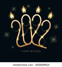 2022 Happy New Year. Design of a greeting card, banner or poster in the form of a tiger paw footprint. Vector 3D illustration.