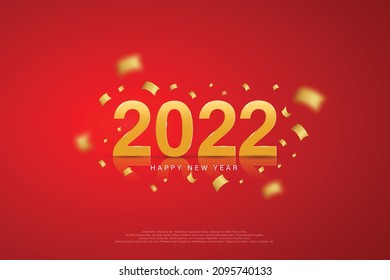 2022 Happy New Year elegant design - vector illustration of golden 2022 logo numbers on red background - perfect typography for 2022 save the date luxury designs and new year celebration.