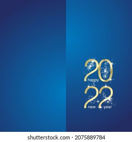 2022 Happy New Year eve shining sparkle firework gold blue background front back greeting card