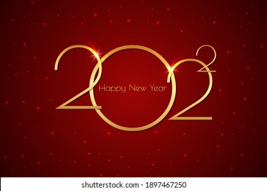 2022 Happy New Year. Festive background design with gold numbers 2022, text and shimmery highlights. Applicable for postcards, posters, banners.