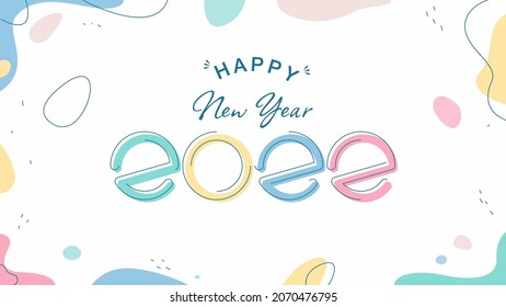 2022 Feliz Año Nuevo con diseño plano abstracto de fondo. Papel de la pared de Año Nuevo dibujado por mano. Ilustración de vectores de vacaciones