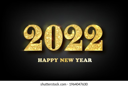 2022 Happy new year. Gold Numbers Design of greeting card. Gold Shining Pattern. Happy New Year Banner with 2022 Numbers on Bright Background. Vector illustration.