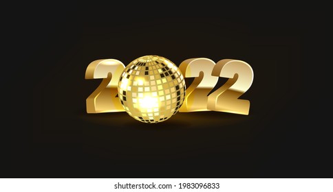 2022 Happy new year. Gold Numbers Design of greeting card Happy New Year Banner with 2022 Numbers on dark Background. Vector illustration.