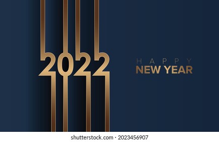 2022 happy new year with gold brown color on blue and grey background. 2022 new year design template