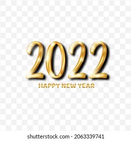 2022 happy new year with golden number isolated on transparent background. 