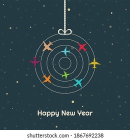 2022 Happy New Year Greeting Card With Colorful Airplanes
