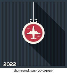 2022 Happy New Year Greeting Card With Christmas Ball And Airplane