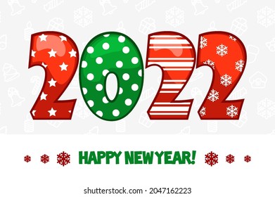 2022 Happy new year greeting card on white background. Vector illustration new year poster or banner for graphic design.