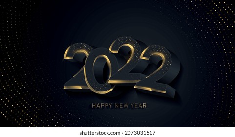 2022 Happy new year greeting banner. Happy New Year 2022 Shining background. Holiday vector illustration of black numbers and sparkling glitters pattern. Festive poster or banner design.