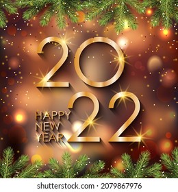 2022 Happy New Year greeting card, invitation, holiday background. Vector illustration.