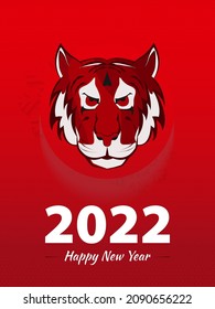 2022 Happy new year greeting card design with Head of red tiger. Year 2022. 