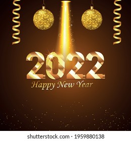 2022 happy new year holiday invitation greeting card with vector golden party balls
