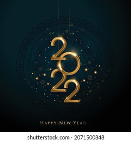 2022 Happy New Year illustration made by Golden points and lines, greeting card. Vector banner poster . - Shutterstock ID 2071500848