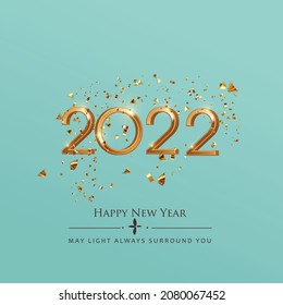 2022 Happy New Year illustration made by Golden points and lines, greeting card. Vector banner poster .