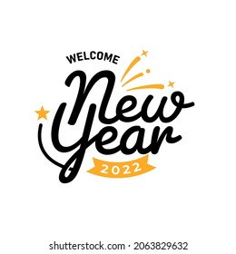 2022 HAPPY NEW YEAR lettering design. Design template Celebration typography poster, banner or greeting card for Merry Christmas, holiday and happy new year. Vector Illustration