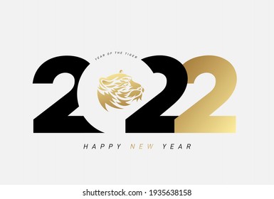 2022 Happy New Year logo design. Year of the tiger. 2022 text number design template. 2022 typography symbol Happy New Year. Vector illustration with black and pink labels isolated on white background