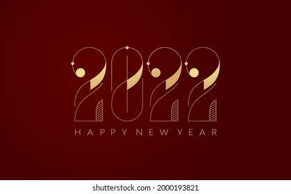 2022 Happy New Year logo classic old style text. 2022 number design template dark red color background