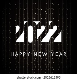 2022 happy new year logog, greeting card for night new year party. Background garlands for winter holidays decoration. Christmas and New Year banner and poster, 2022 calendar cover vector graphic