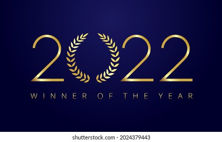 2022 A Happy New Year, Merry Christmas greetings with palms framed. Luxury premium isolated golden round awards sign 2022. 20th, 22nd anniversary retro numbers. Branches template on dark background.