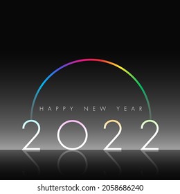 2022: Happy New Year! With minimalistic illustration of a rainbow.