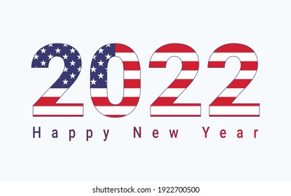 2022 Happy New Year, Multicolor number 2022, Multicolor New Year Banner with white background, USA flag 2022, United States of America 2022