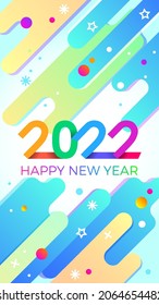 2022 Happy New Year. Paper memphis geometric style for holidays flyers and Happy New Year cards.